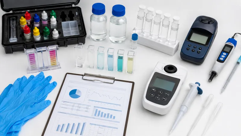 Equipo de medición del agua de piscina: fotómetros, reactivos y kit de análisis de cloro y pH
